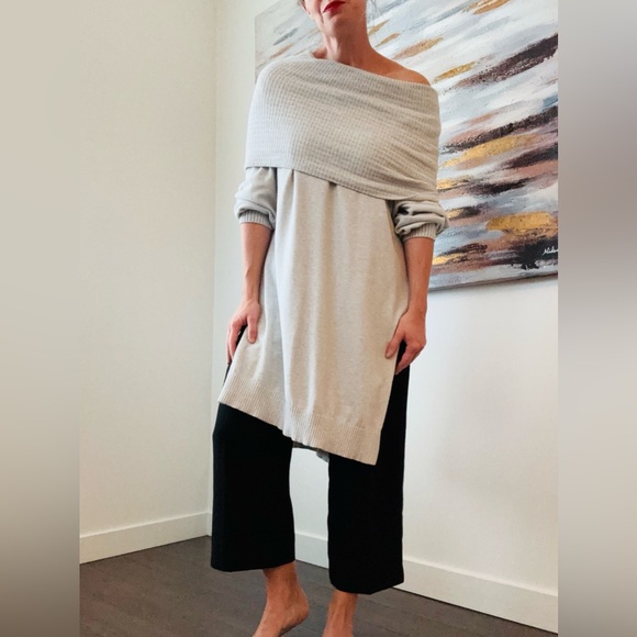 FREE PEOPLE Ottoman Slouchy Tunic Sweater Gray Ice Large - Picture 3 of 13